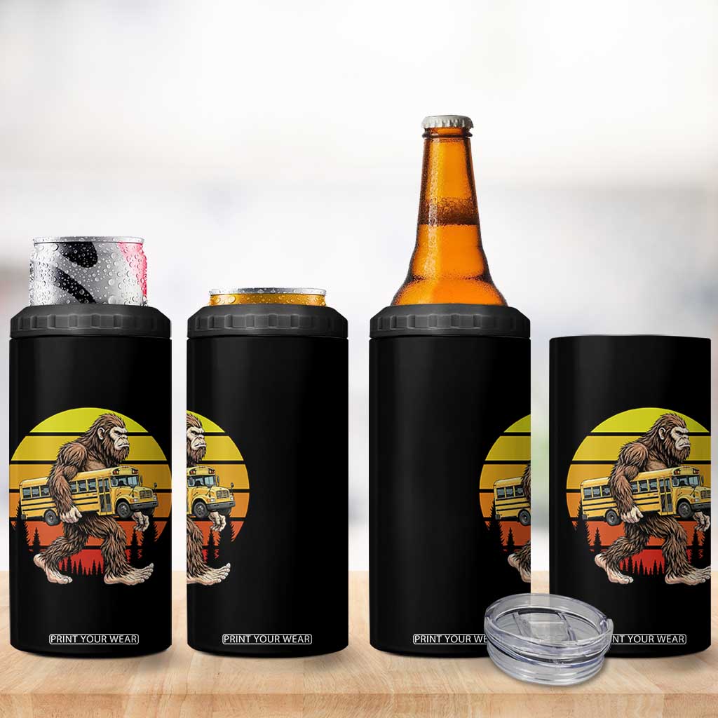 Funny Bigfoot School Bus Lover 4 in 1 Can Cooler Tumbler Sasquatch Back To School Vintage Gift TS12 Print Your Wear