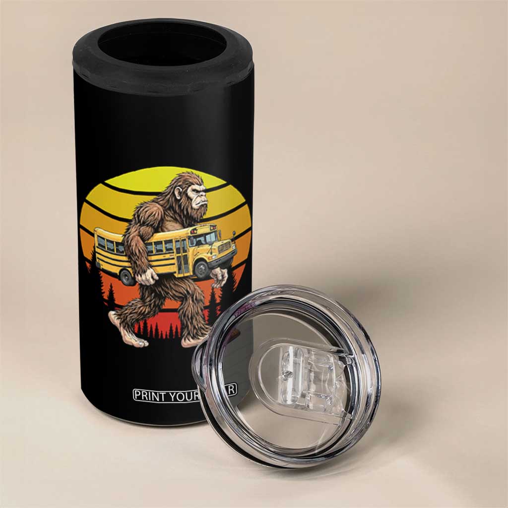 Funny Bigfoot School Bus Lover 4 in 1 Can Cooler Tumbler Sasquatch Back To School Vintage Gift TS12 Print Your Wear
