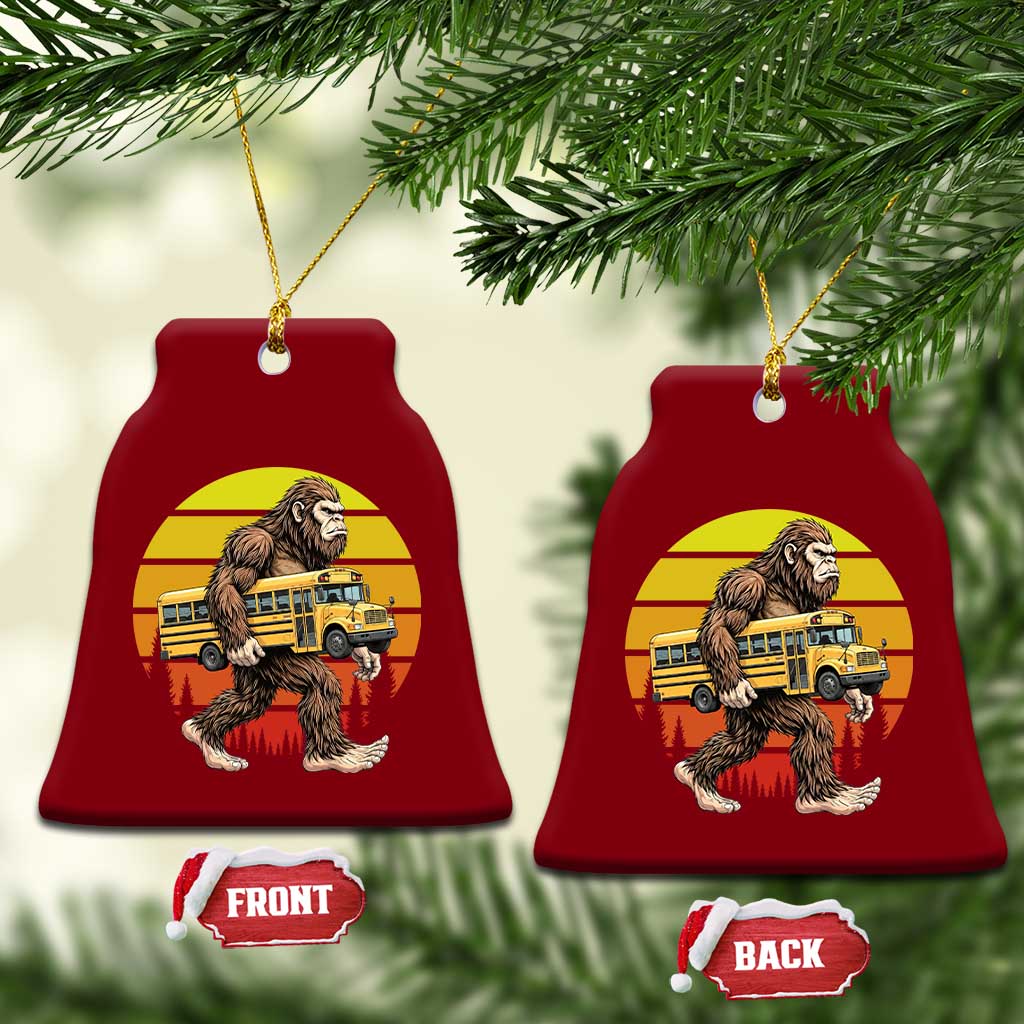 Funny Bigfoot School Bus Lover Ceramic Ornament Sasquatch Back To School Vintage Gift