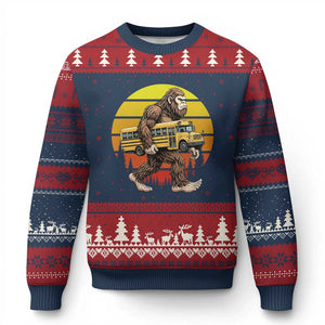 Funny Bigfoot School Bus Lover Ugly Christmas Sweater Sasquatch Back To School Vintage Gift