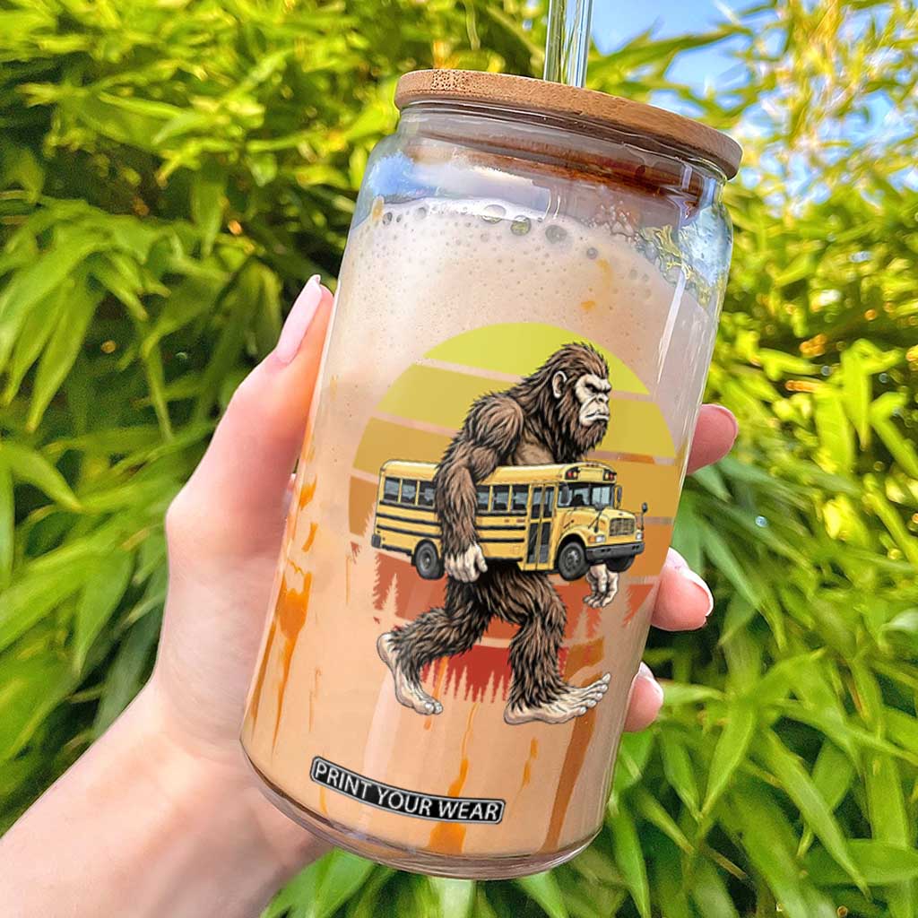 Funny Bigfoot School Bus Lover Glass Can Sasquatch Back To School Vintage Gift TS12 Black Print Your Wear