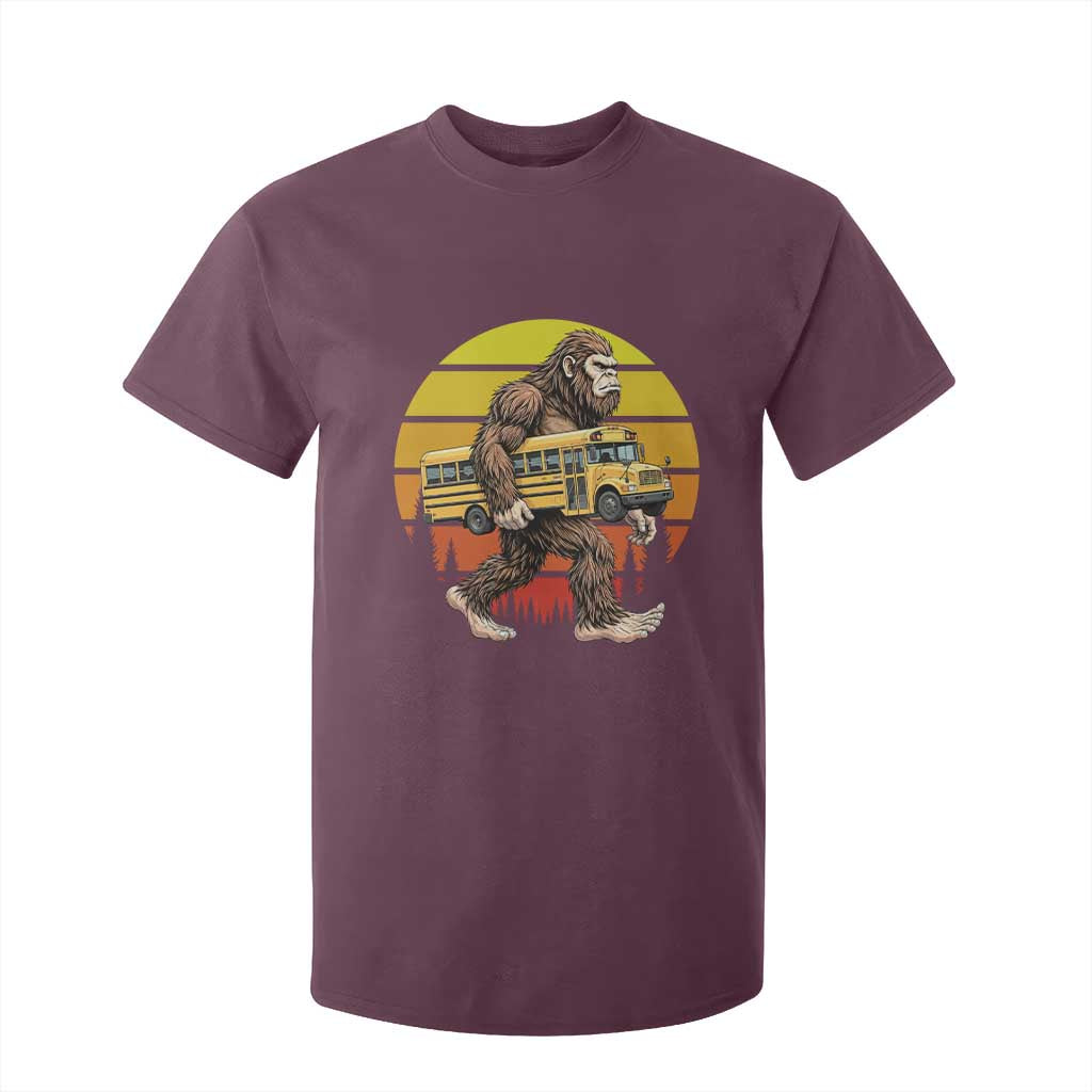 Funny Bigfoot School Bus Lover T Shirt For Kid Sasquatch Back To School Vintage Gift
