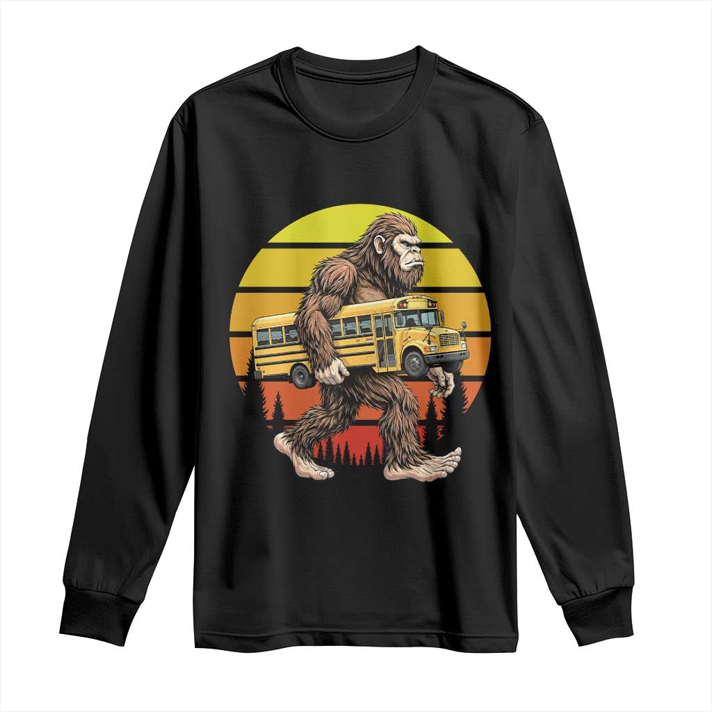 Funny Bigfoot School Bus Lover Long Sleeve Shirt Sasquatch Back To School Vintage Gift