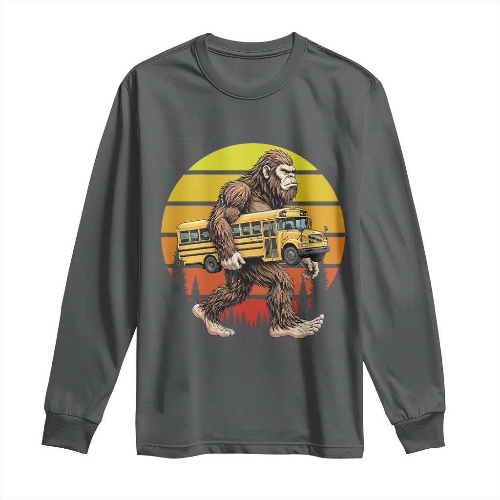 Funny Bigfoot School Bus Lover Long Sleeve Shirt Sasquatch Back To School Vintage Gift