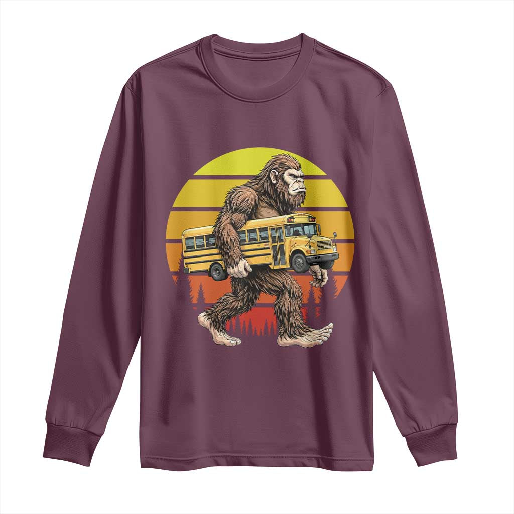 Funny Bigfoot School Bus Lover Long Sleeve Shirt Sasquatch Back To School Vintage Gift