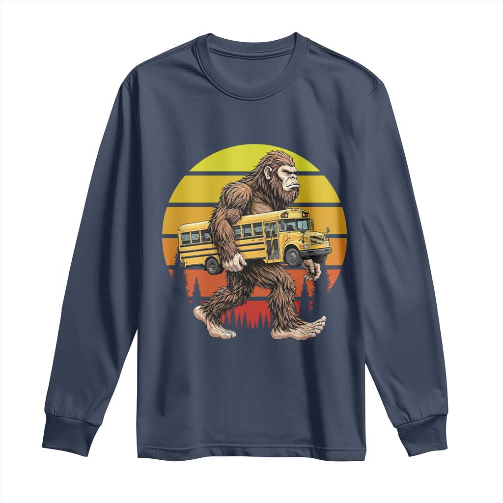Funny Bigfoot School Bus Lover Long Sleeve Shirt Sasquatch Back To School Vintage Gift