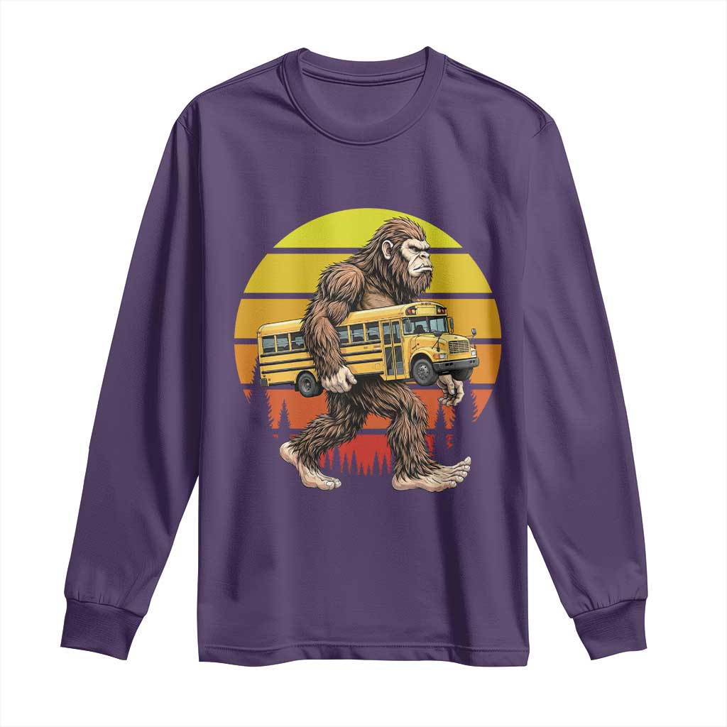 Funny Bigfoot School Bus Lover Long Sleeve Shirt Sasquatch Back To School Vintage Gift