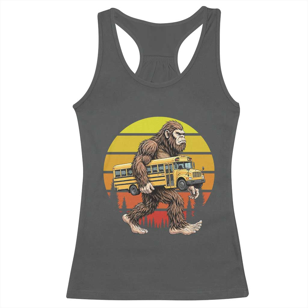 Funny Bigfoot School Bus Lover Racerback Tank Top Sasquatch Back To School Vintage Gift