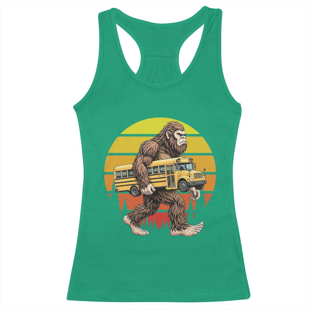 Funny Bigfoot School Bus Lover Racerback Tank Top Sasquatch Back To School Vintage Gift