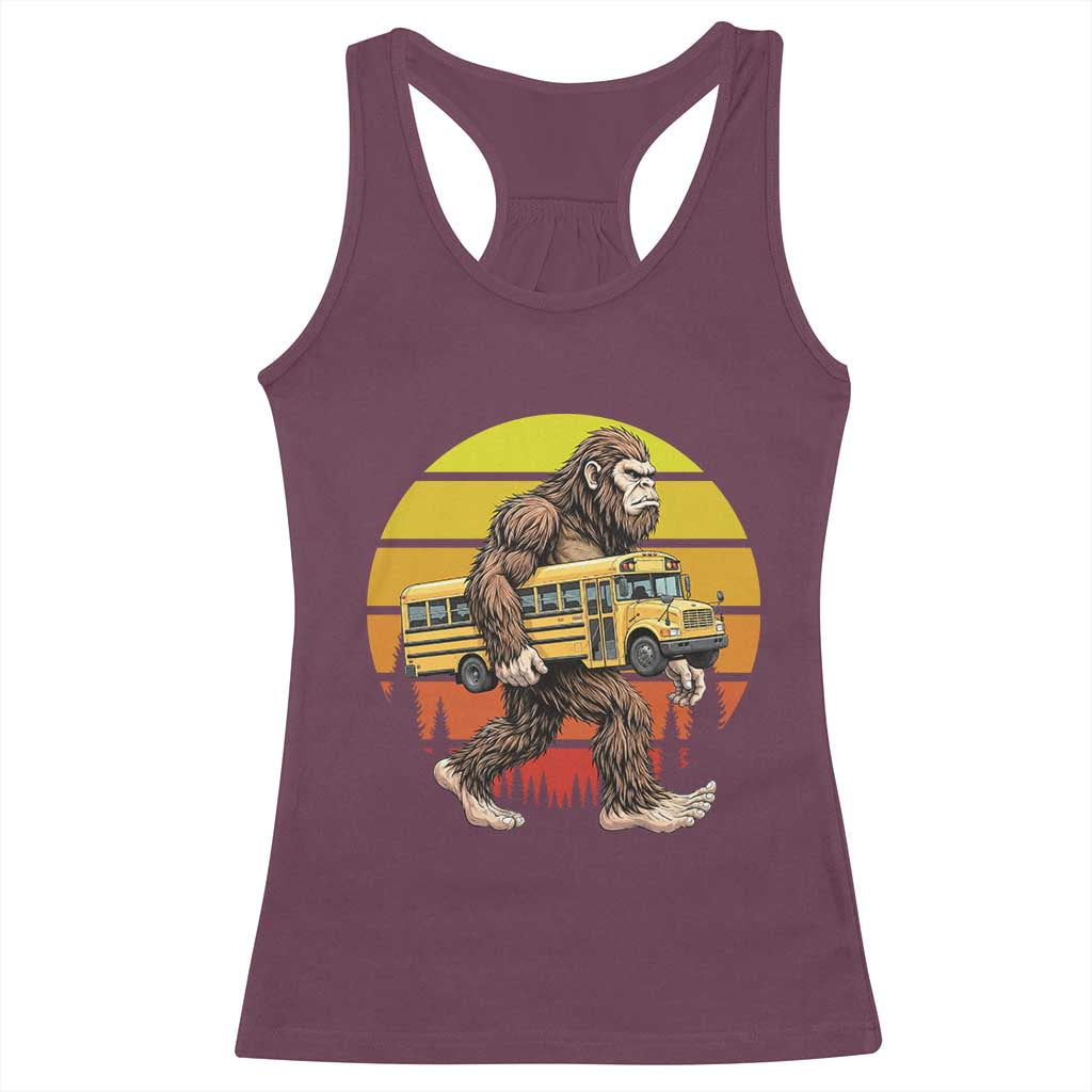 Funny Bigfoot School Bus Lover Racerback Tank Top Sasquatch Back To School Vintage Gift