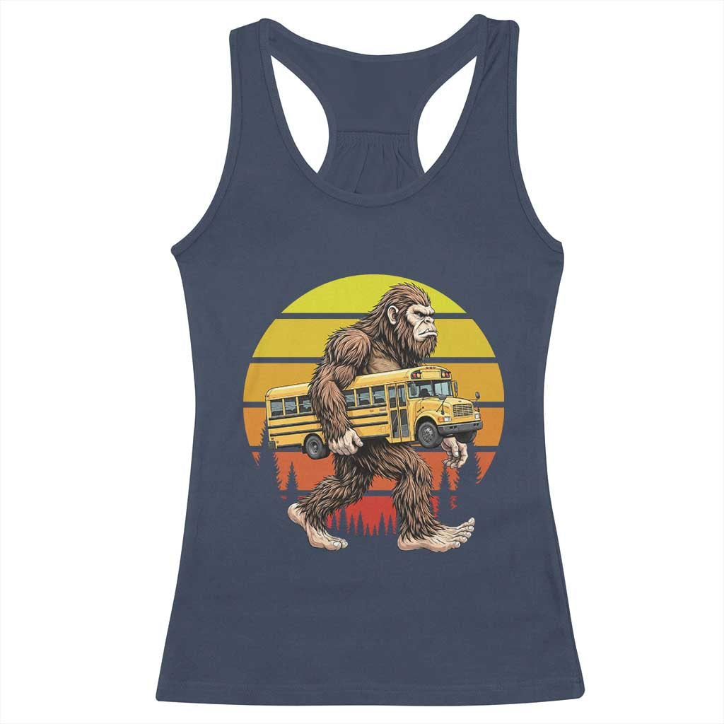 Funny Bigfoot School Bus Lover Racerback Tank Top Sasquatch Back To School Vintage Gift