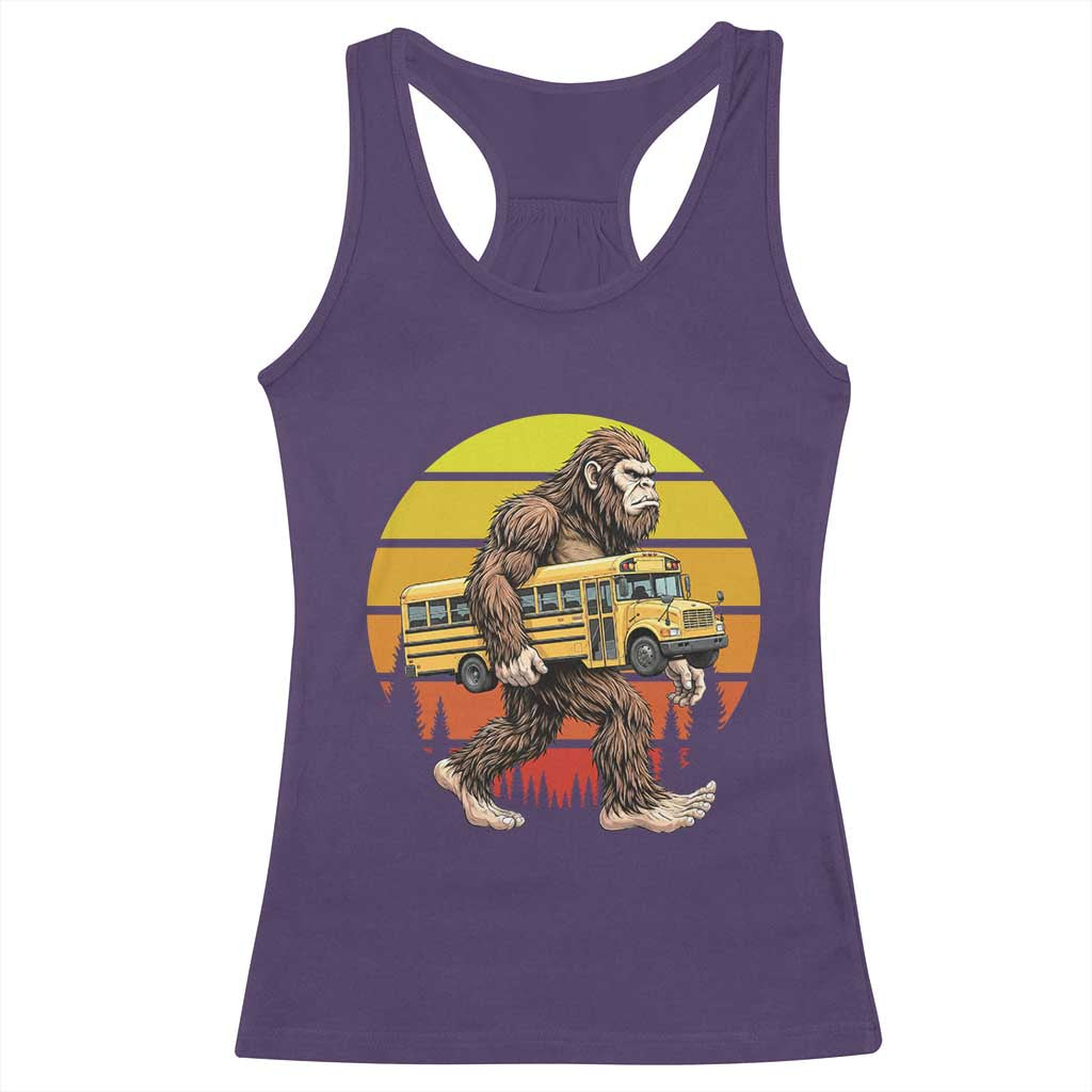 Funny Bigfoot School Bus Lover Racerback Tank Top Sasquatch Back To School Vintage Gift