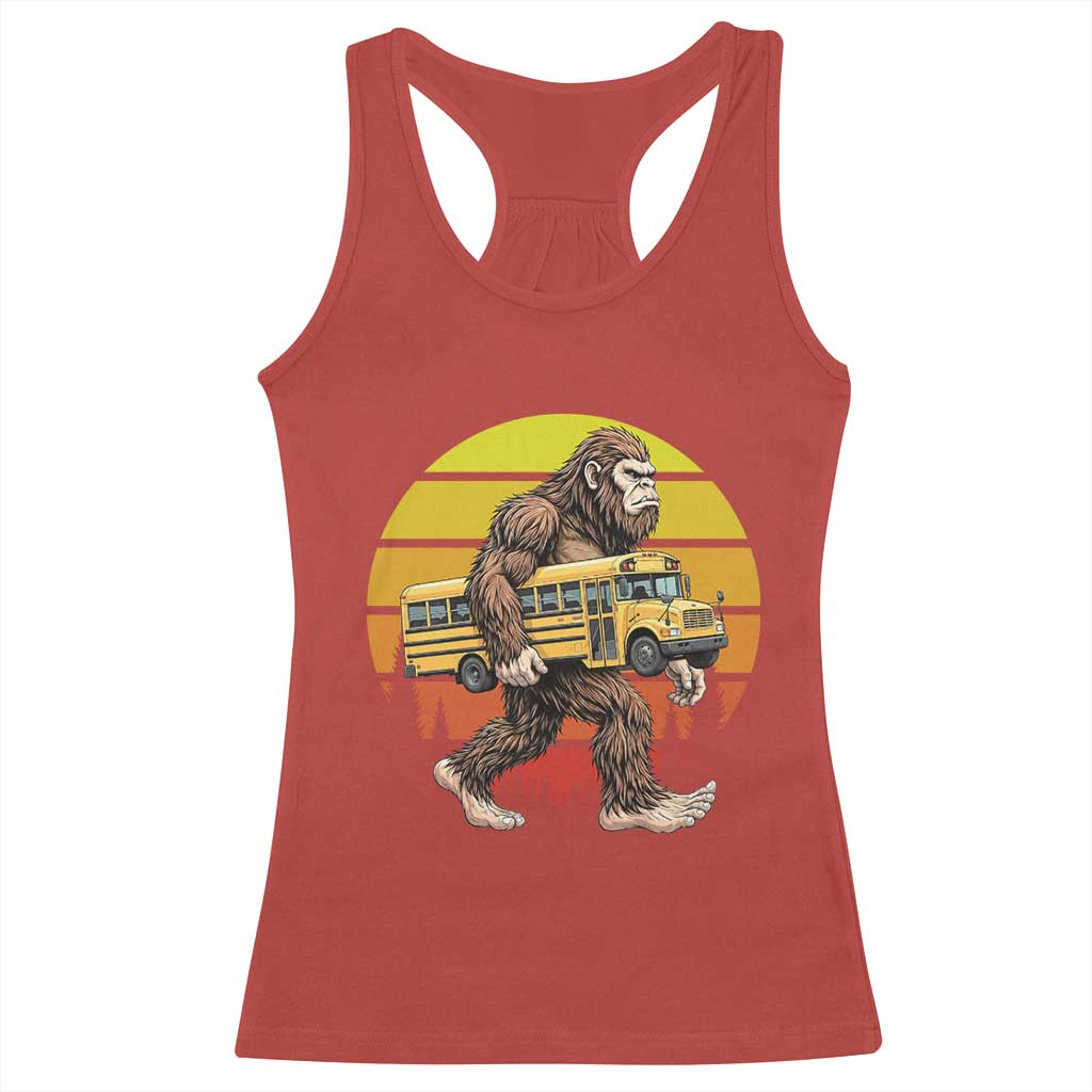 Funny Bigfoot School Bus Lover Racerback Tank Top Sasquatch Back To School Vintage Gift