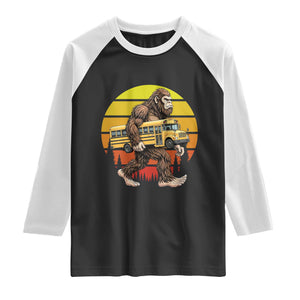 Funny Bigfoot School Bus Lover Raglan Shirt Sasquatch Back To School Vintage Gift