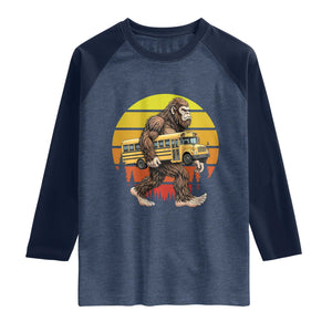 Funny Bigfoot School Bus Lover Raglan Shirt Sasquatch Back To School Vintage Gift