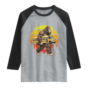 Funny Bigfoot School Bus Lover Raglan Shirt Sasquatch Back To School Vintage Gift