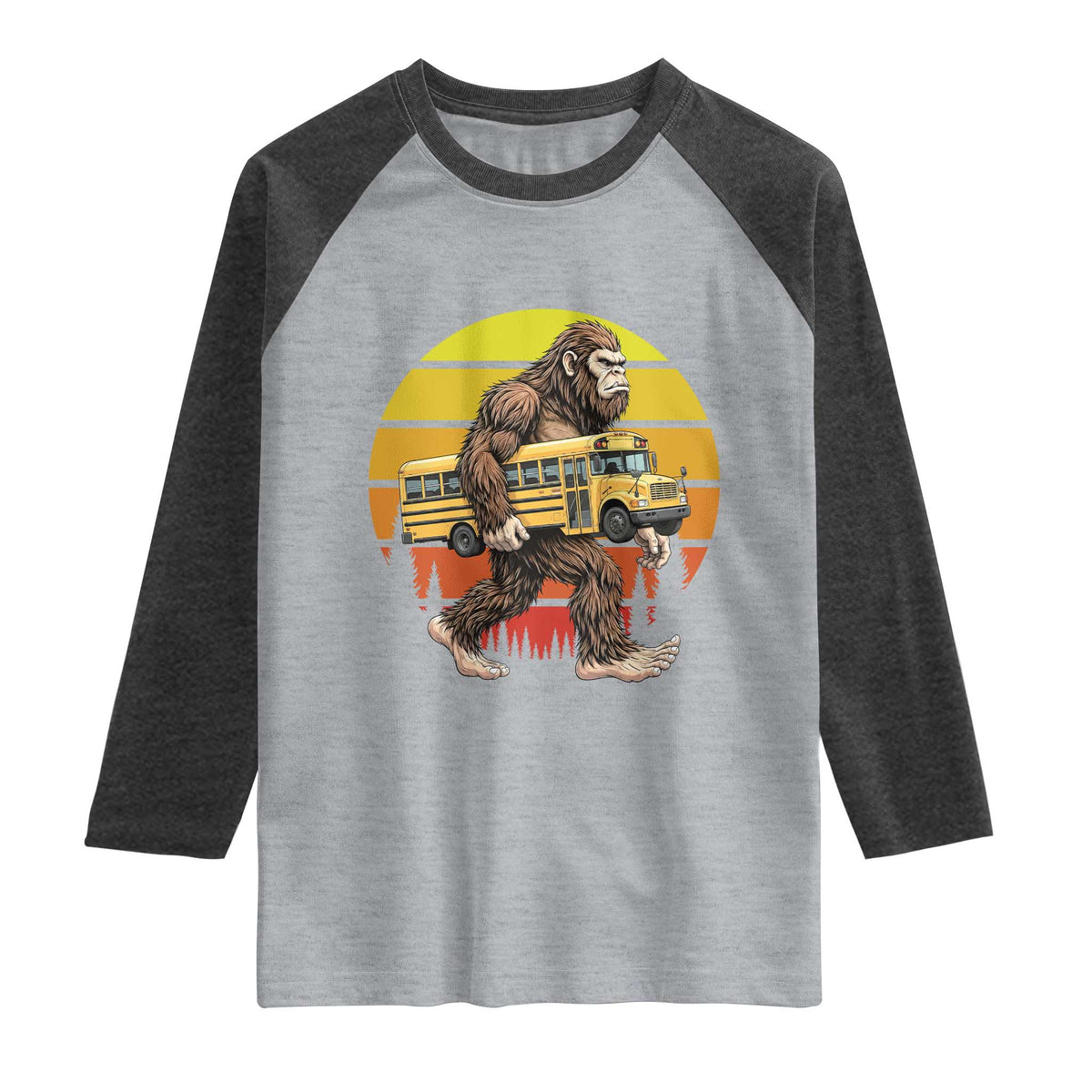 Funny Bigfoot School Bus Lover Raglan Shirt Sasquatch Back To School Vintage Gift