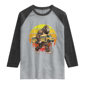 Funny Bigfoot School Bus Lover Raglan Shirt Sasquatch Back To School Vintage Gift