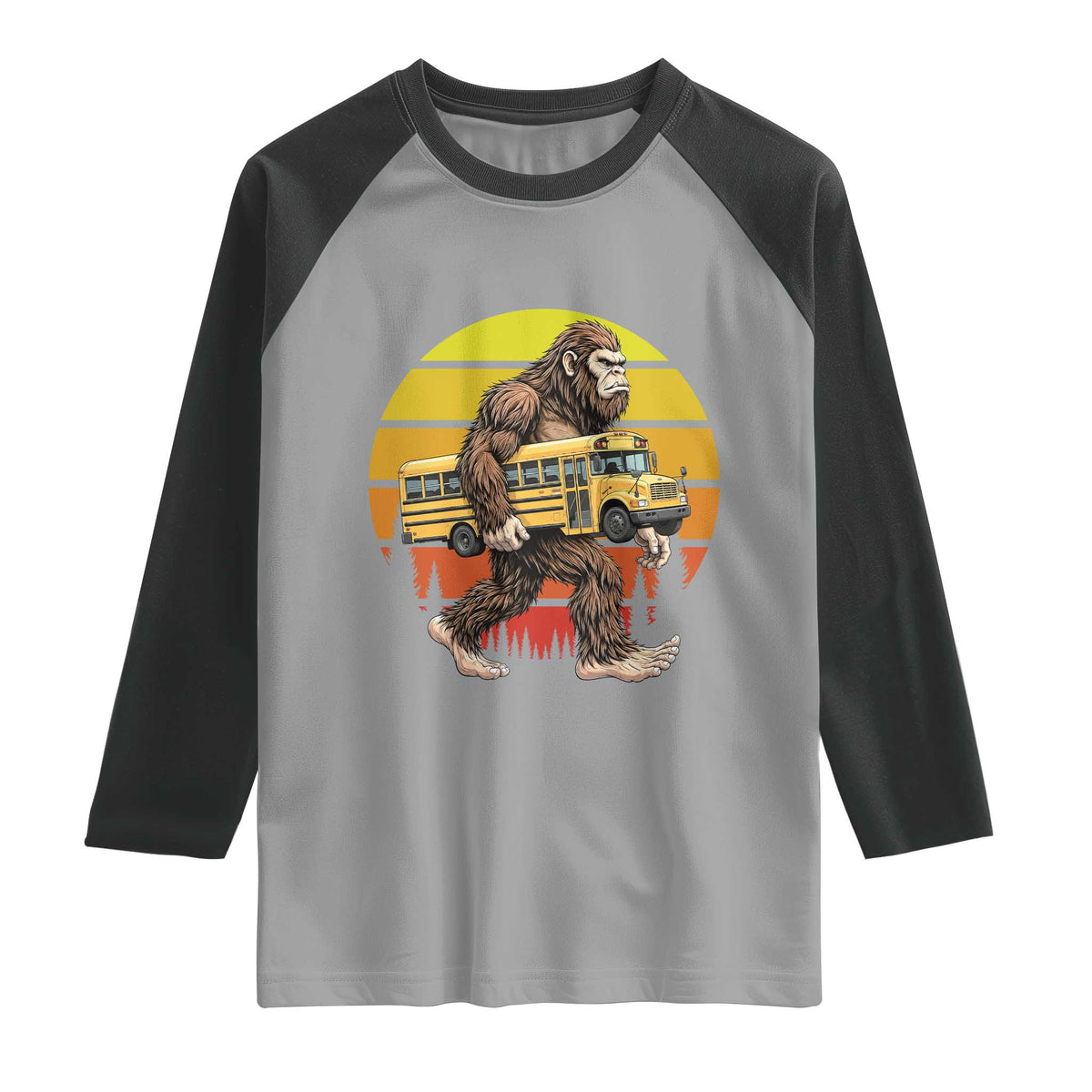Funny Bigfoot School Bus Lover Raglan Shirt Sasquatch Back To School Vintage Gift