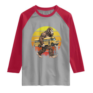 Funny Bigfoot School Bus Lover Raglan Shirt Sasquatch Back To School Vintage Gift