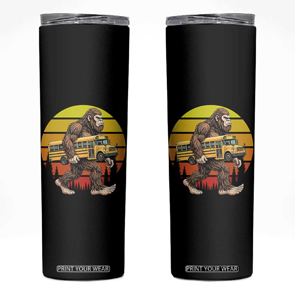Funny Bigfoot School Bus Lover Skinny Tumbler Sasquatch Back To School Vintage Gift TS12 Black Print Your Wear