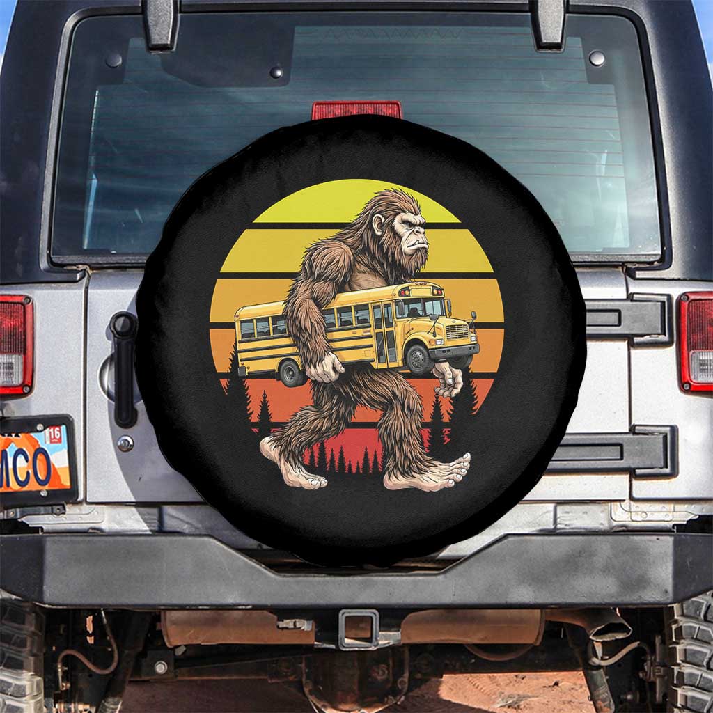 Funny Bigfoot School Bus Lover Spare Tire Cover Sasquatch Back To School Vintage Gift TS12 No hole Black Print Your Wear