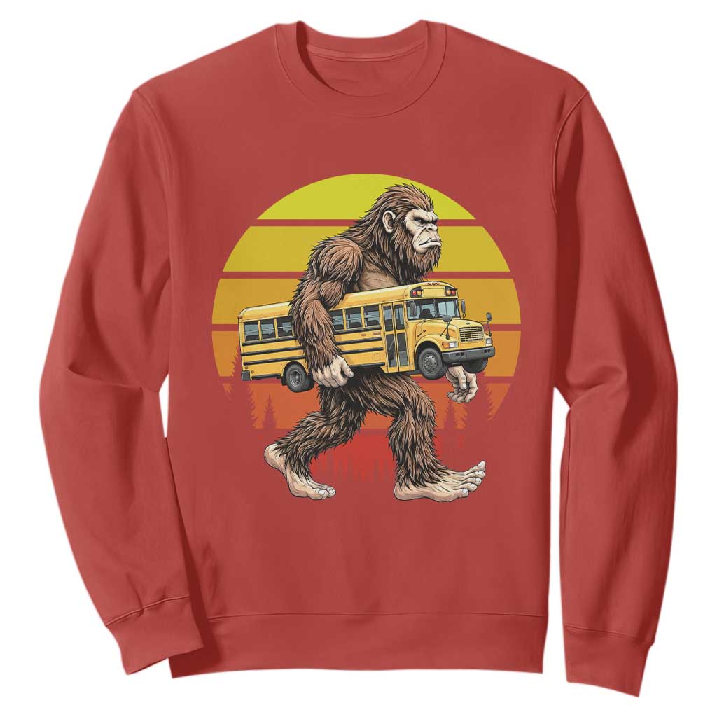 Funny Bigfoot School Bus Lover Sweatshirt Sasquatch Back To School Vintage Gift