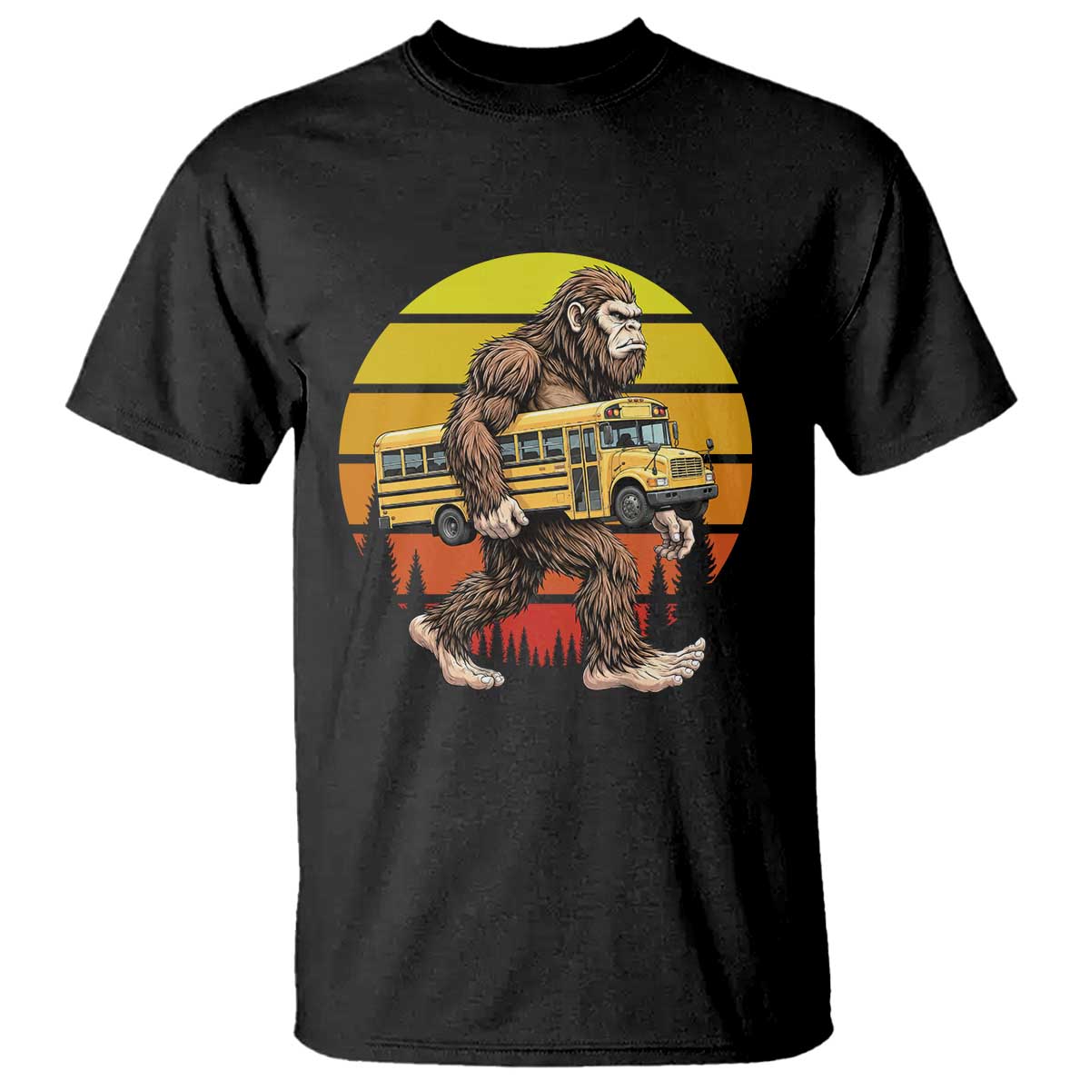 Funny Bigfoot School Bus Lover T Shirt Sasquatch Back To School Vintage Gift TS12 Black Print Your Wear