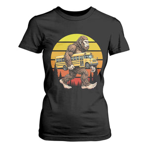 Funny Bigfoot School Bus Lover T Shirt For Women Sasquatch Back To School Vintage Gift