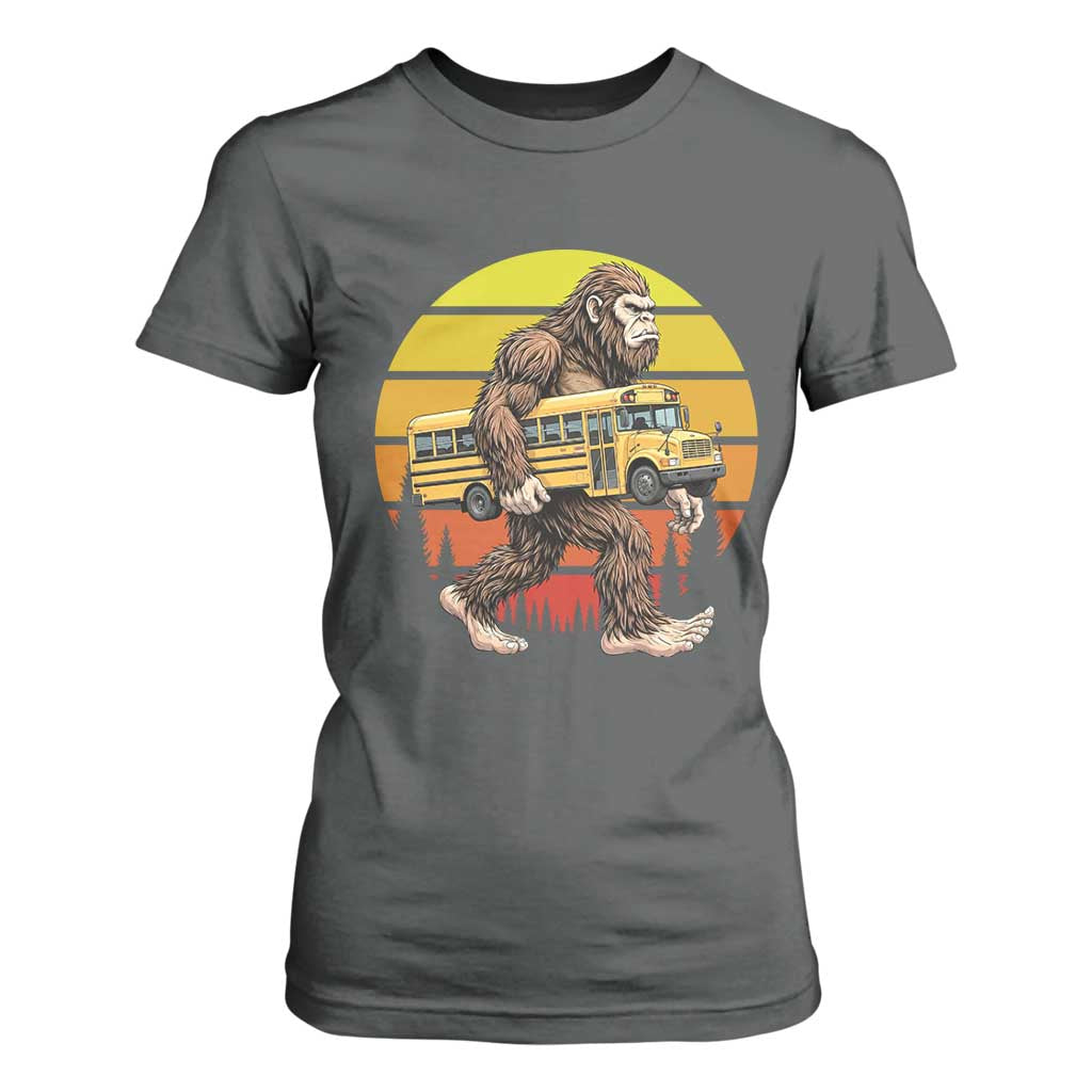 Funny Bigfoot School Bus Lover T Shirt For Women Sasquatch Back To School Vintage Gift