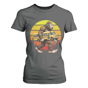 Funny Bigfoot School Bus Lover T Shirt For Women Sasquatch Back To School Vintage Gift