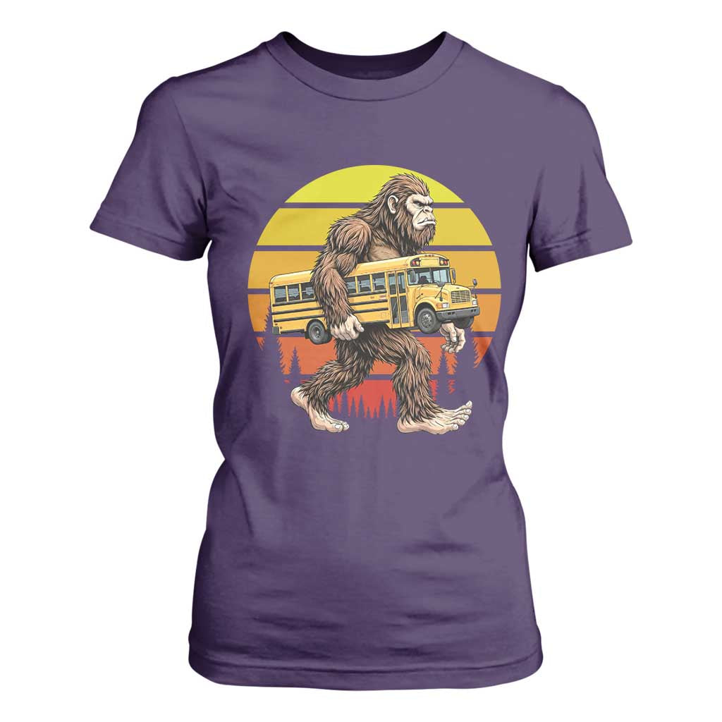 Funny Bigfoot School Bus Lover T Shirt For Women Sasquatch Back To School Vintage Gift