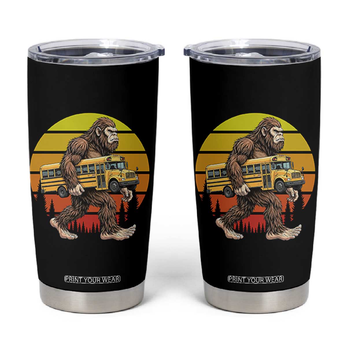 Funny Bigfoot School Bus Lover Tumbler Cup Sasquatch Back To School Vintage Gift TS12 Black Print Your Wear