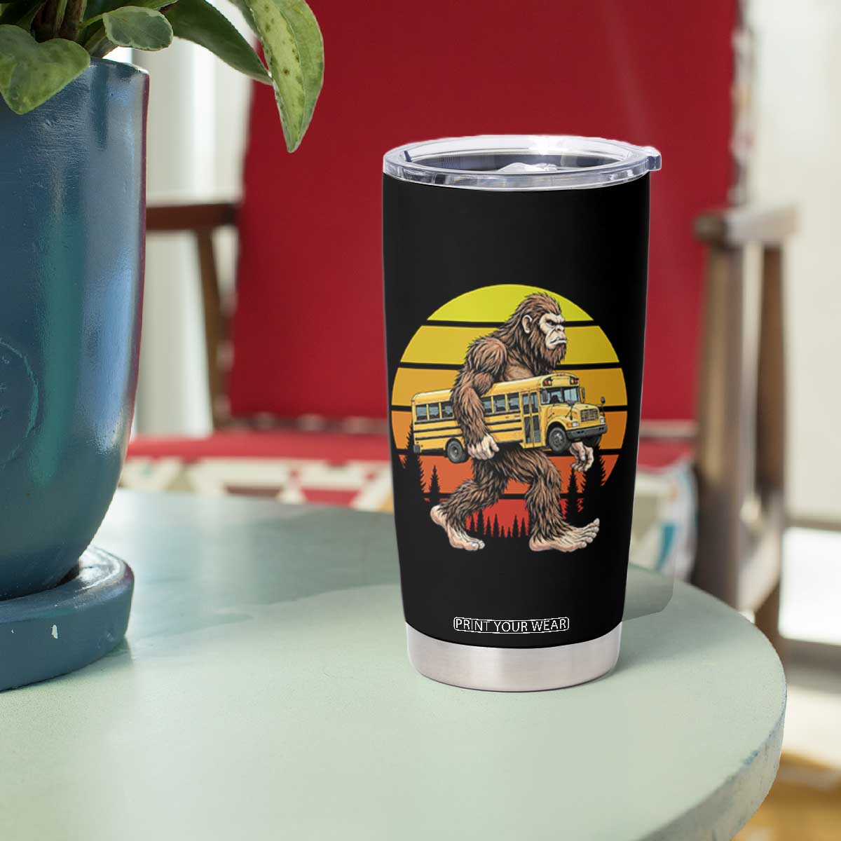 Funny Bigfoot School Bus Lover Tumbler Cup Sasquatch Back To School Vintage Gift TS12 Print Your Wear