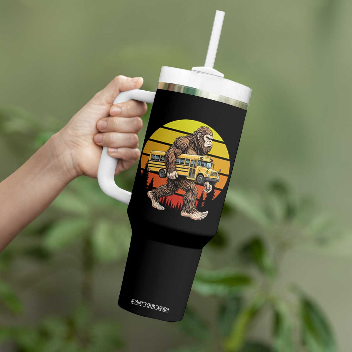 Funny Bigfoot School Bus Lover Tumbler With Handle Sasquatch Back To School Vintage Gift TS12 Print Your Wear
