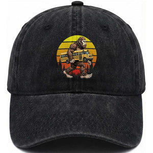 Funny Bigfoot School Bus Lover Washed Cotton Baseball Cap Sasquatch Back To School Vintage Gift