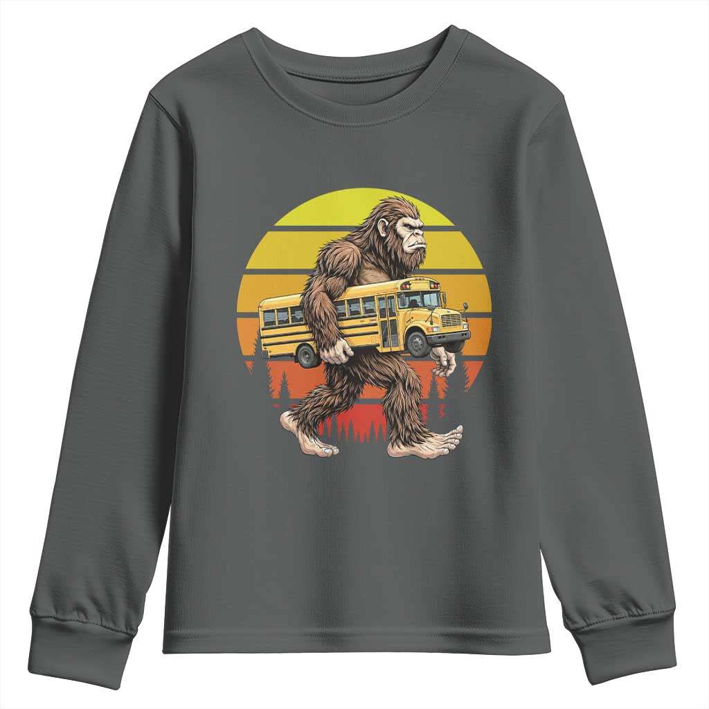 Funny Bigfoot School Bus Lover Youth Sweatshirt Sasquatch Back To School Vintage Gift