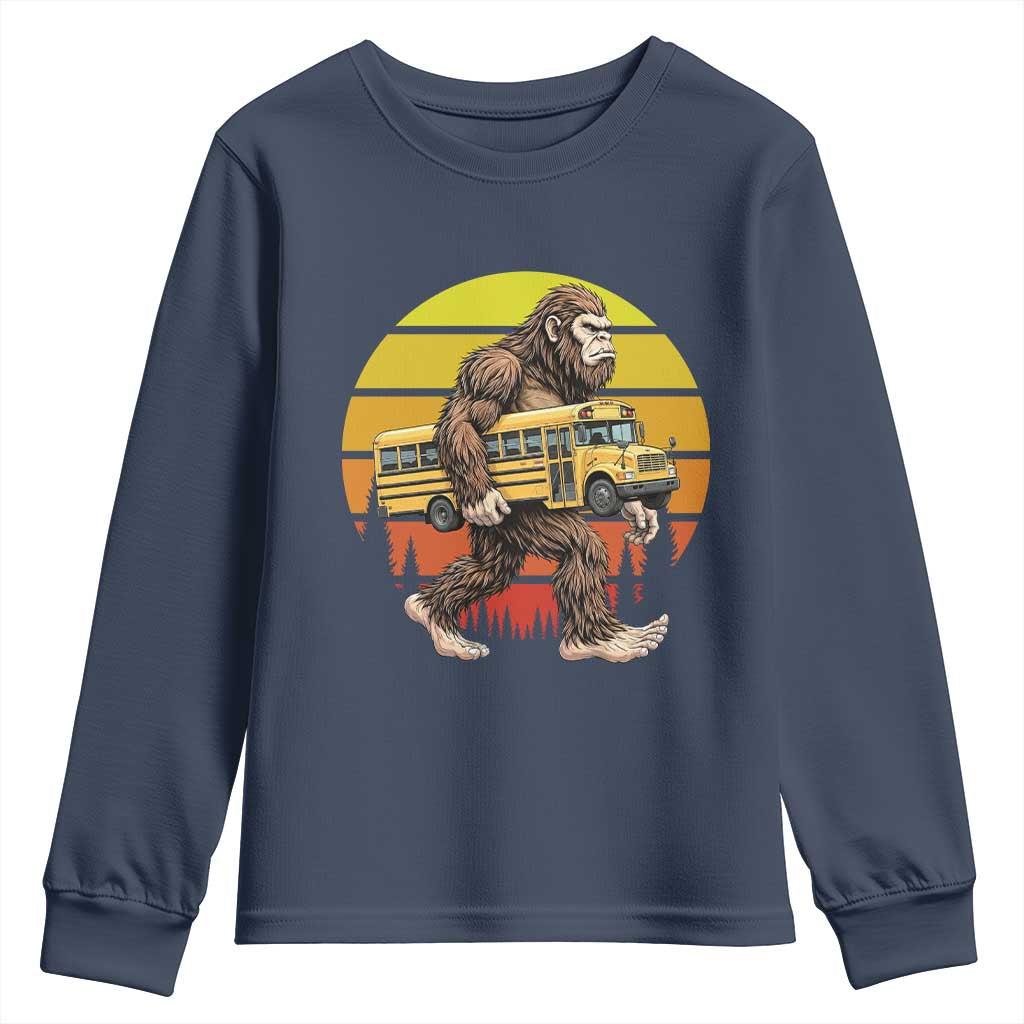 Funny Bigfoot School Bus Lover Youth Sweatshirt Sasquatch Back To School Vintage Gift