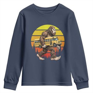 Funny Bigfoot School Bus Lover Youth Sweatshirt Sasquatch Back To School Vintage Gift