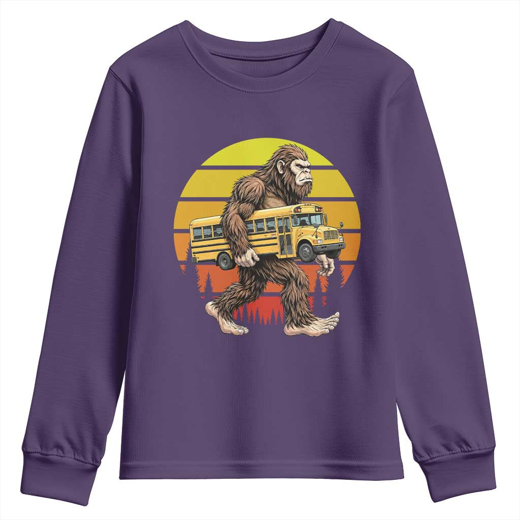 Funny Bigfoot School Bus Lover Youth Sweatshirt Sasquatch Back To School Vintage Gift
