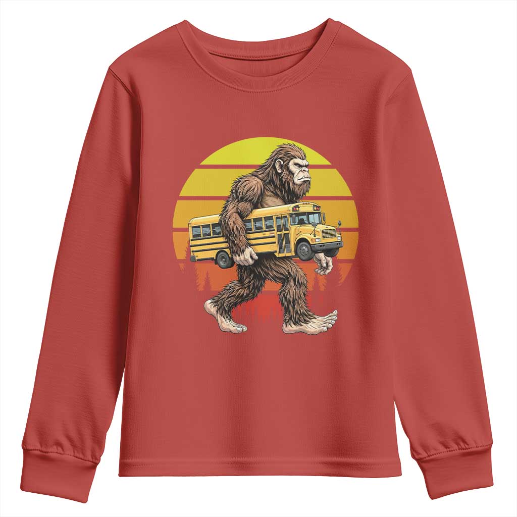 Funny Bigfoot School Bus Lover Youth Sweatshirt Sasquatch Back To School Vintage Gift