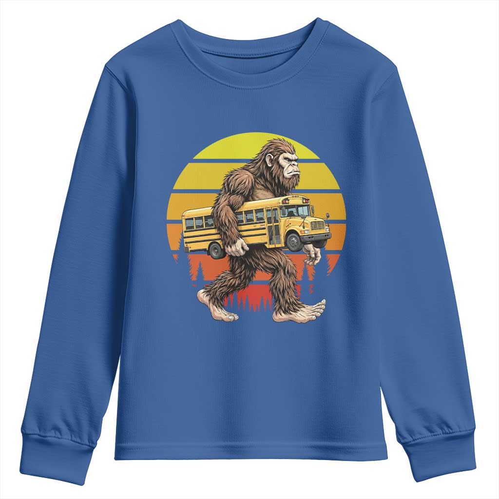 Funny Bigfoot School Bus Lover Youth Sweatshirt Sasquatch Back To School Vintage Gift