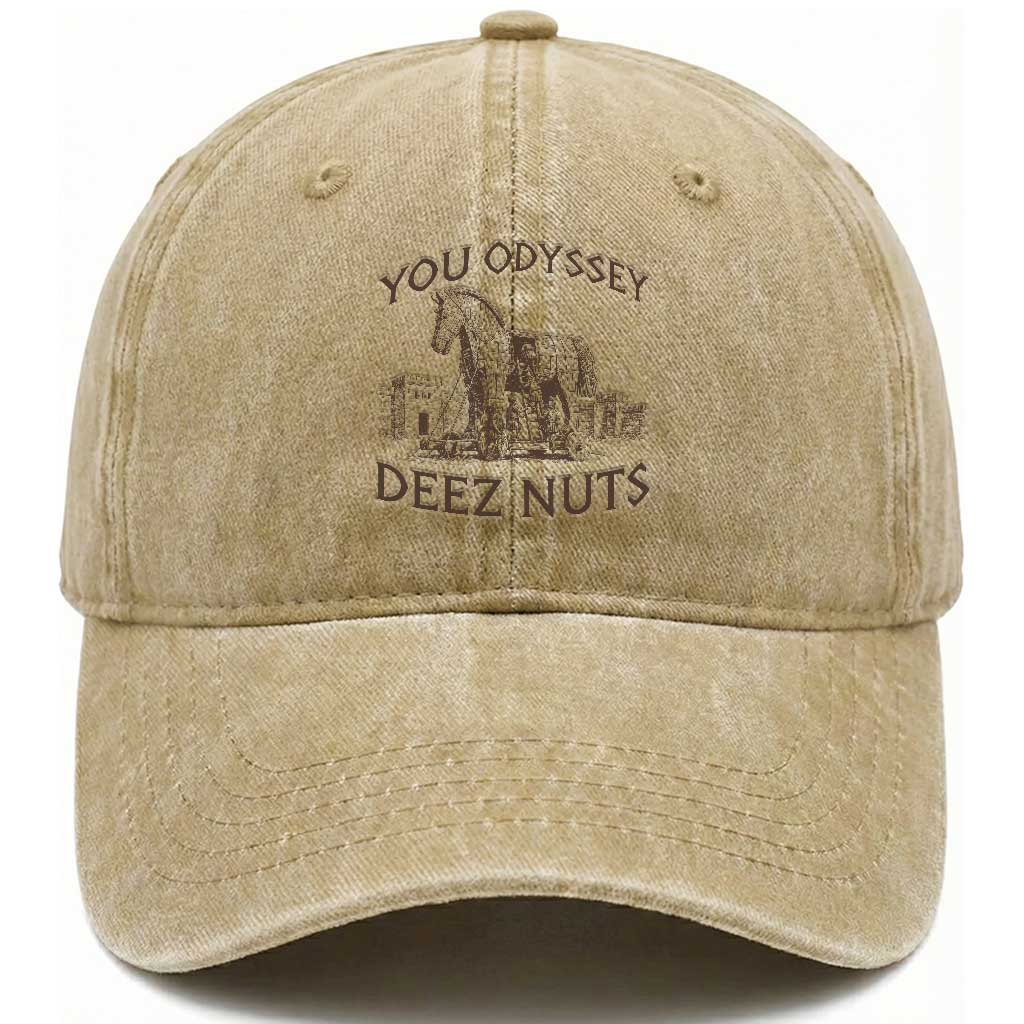 Funny You Odyssey Deez Nuts Trojan Horse Washed Cotton Baseball Cap Ancient Greek History Meme Humor Gift TS12 Print Your Wear