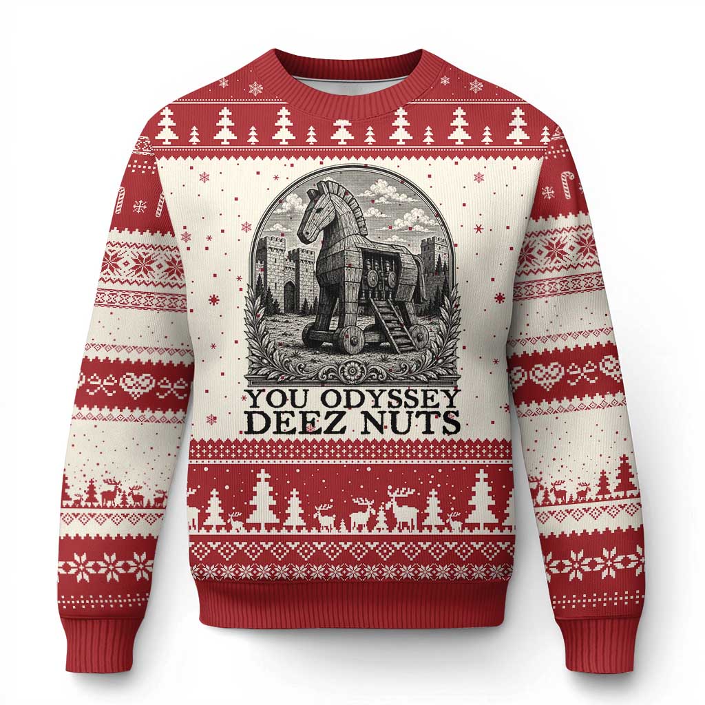 Funny You Odyssey Deez Nuts Trojan Horse Ugly Christmas Sweater Ancient Greek History Gift