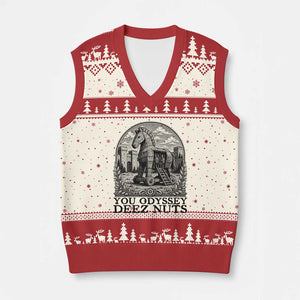 Funny You Odyssey Deez Nuts Trojan Horse V-Neck Knit Sweater Vest Ancient Greek History Gift