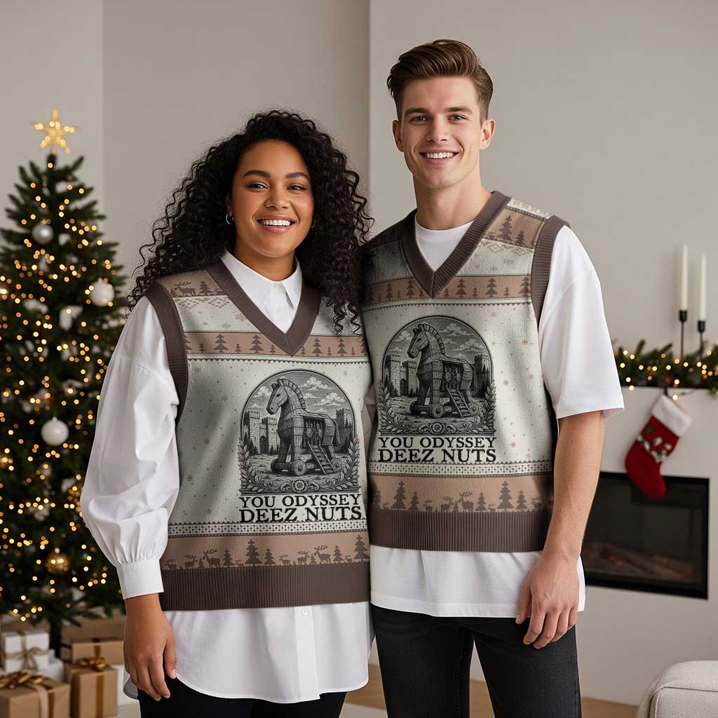 Funny You Odyssey Deez Nuts Trojan Horse V-Neck Knit Sweater Vest Ancient Greek History Gift