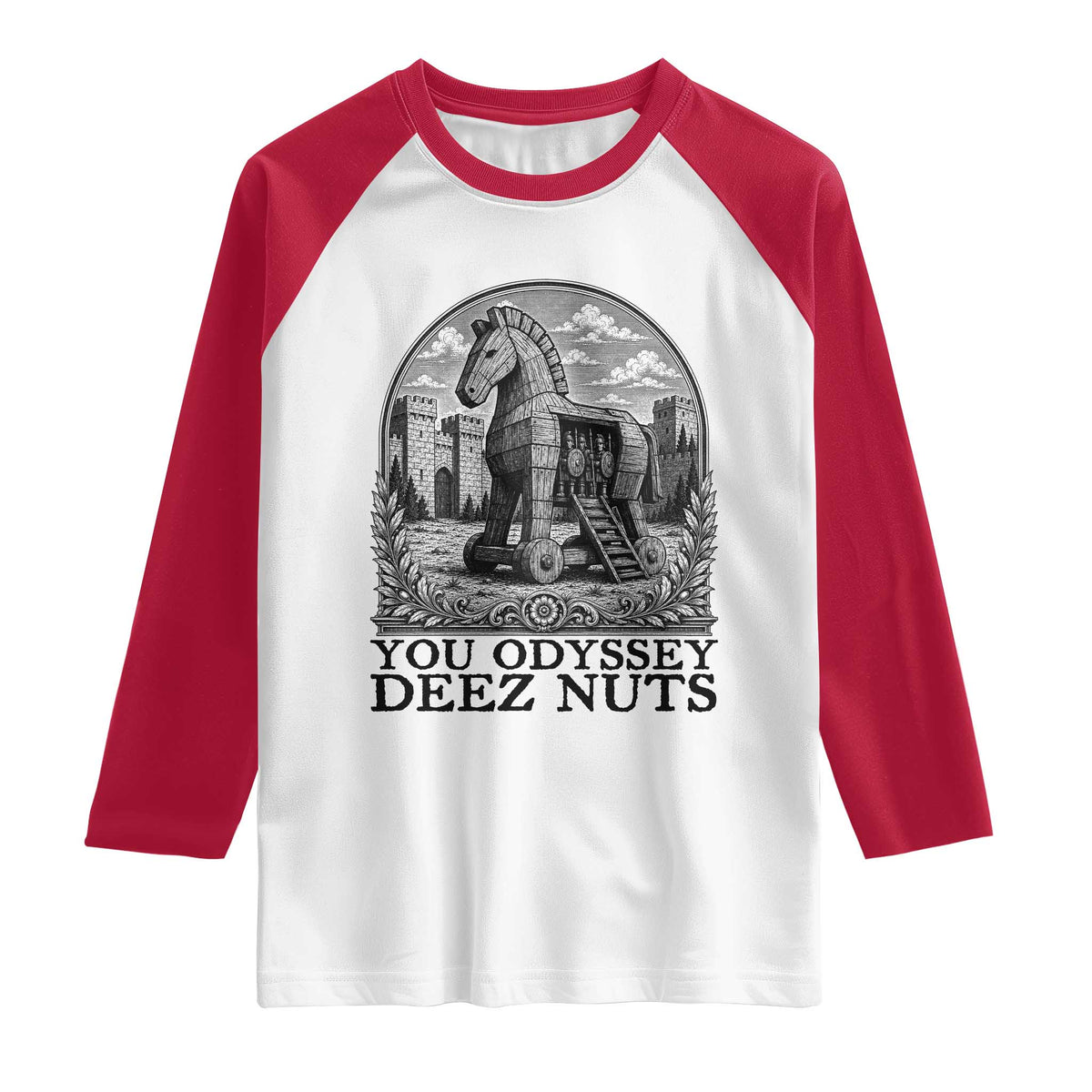 Funny You Odyssey Deez Nuts Trojan Horse Raglan Shirt Ancient Greek History Gift