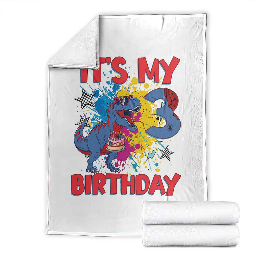 Dino Spider Its My 3rd Birthday Throw Blanket Dinosaur Gift For Boys