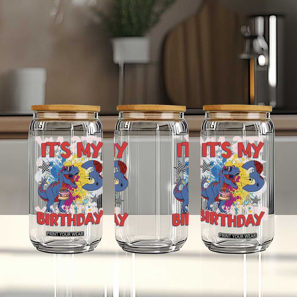 Dino Spider Its My 3rd Birthday Glass Can Dinosaur Gift For Boys TS12 Print Your Wear