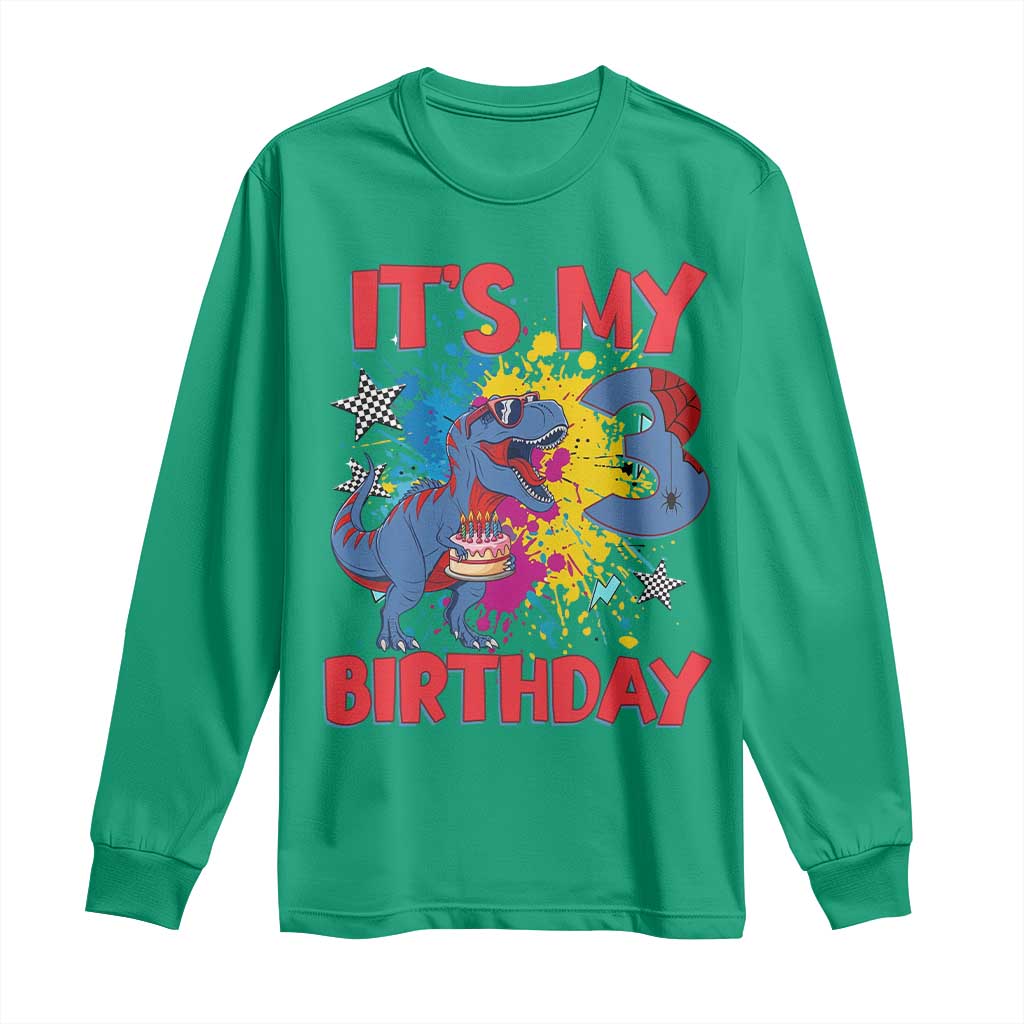 Dino Spider Its My 3rd Birthday Long Sleeve Shirt Dinosaur Gift For Boys